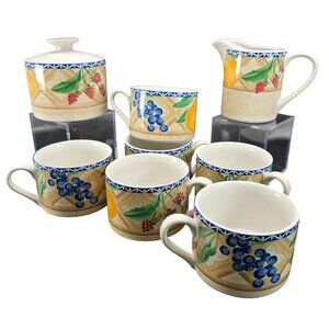 Sango Delight Ceramic Fruit-Themed Mugs Sugar Bowl & Creamer Set JJ3830